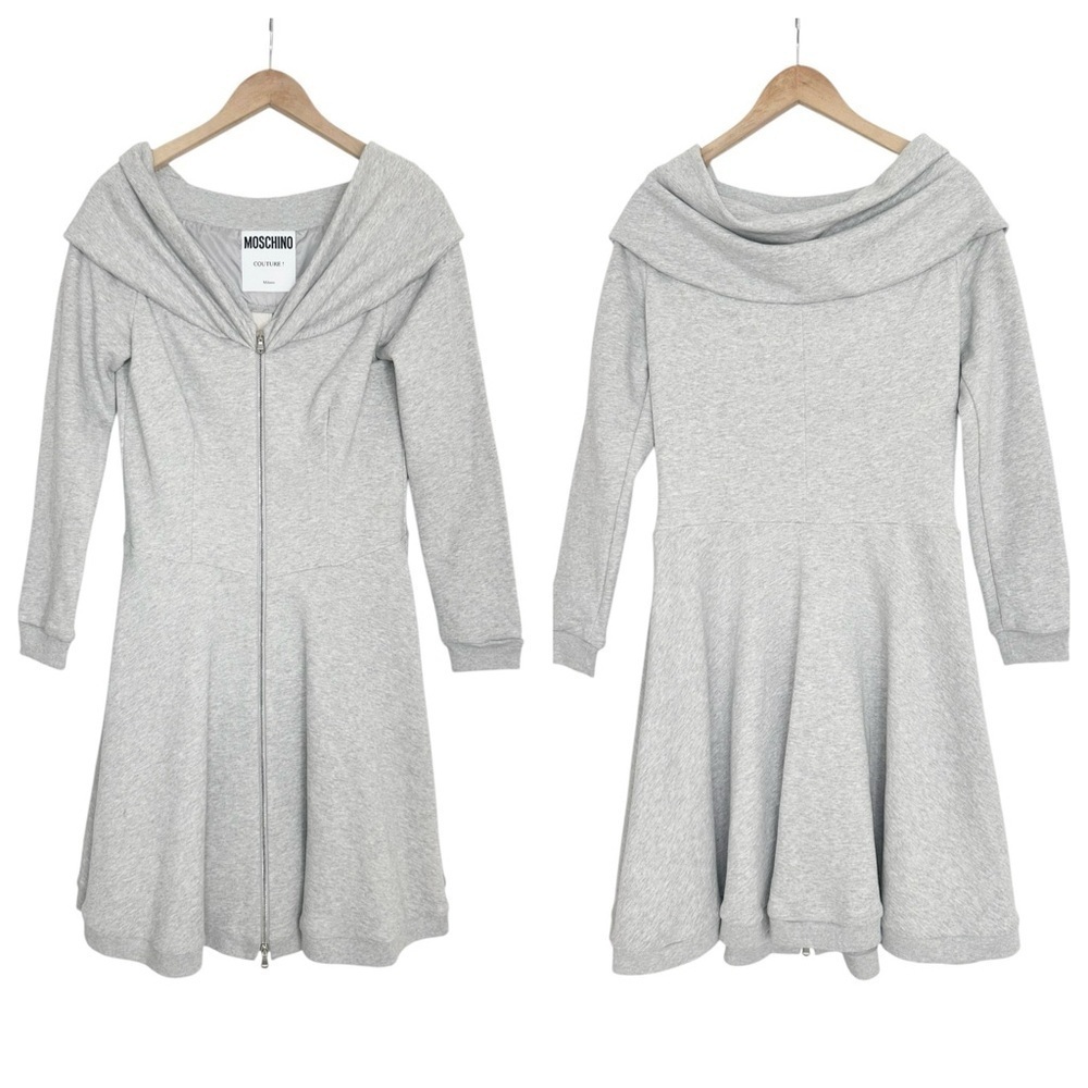 MOSCHINO COUTURE gray zip up flare mini sweatshirt dress US10/FR40 - Picture 5 of 14